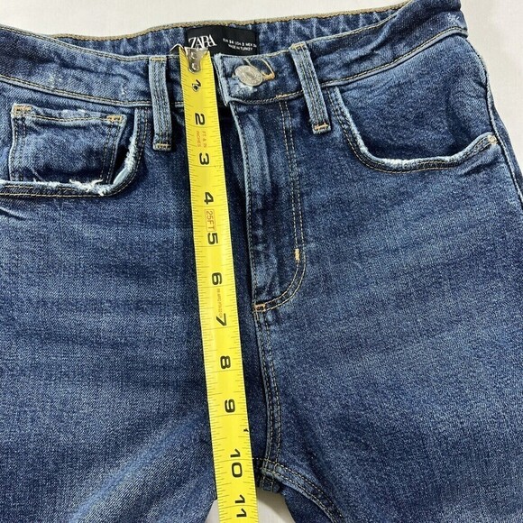Zara Women High Rise Straight Leg Raw Hem Distress stretch Denim Jean Size US 2 - Picture 10 of 11
